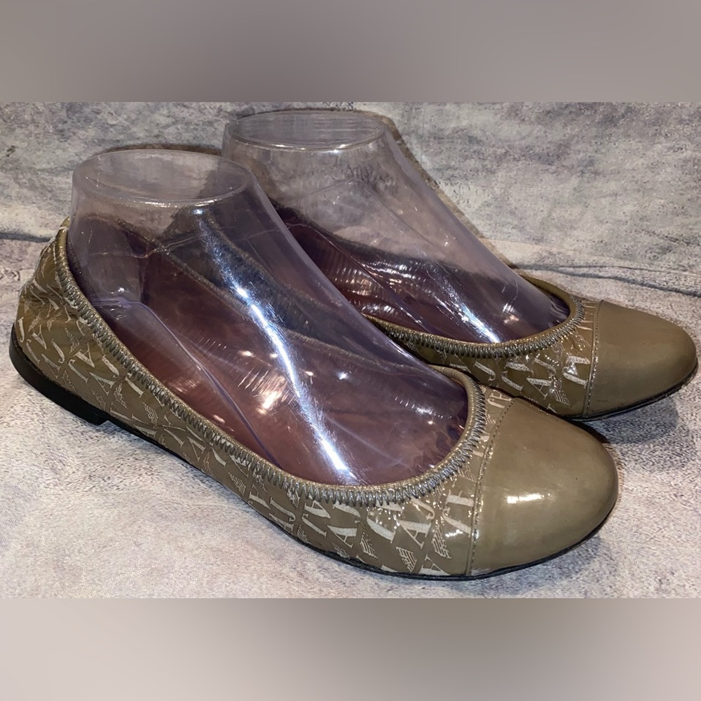 Giorgio Armani Logo Logomania Leather Ballet Flats Shoes Loafers Scrunch 9 39